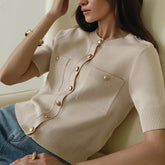 Short sleeve cardigan paired with denim for casual chic outfit